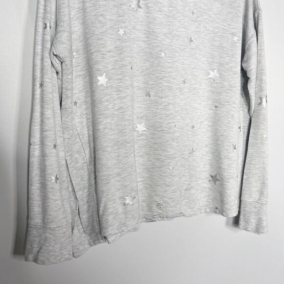 New Thread & Supply XS Gray Silver Star Print Crew Neck Pullover Top Side Split - Picture 4 of 10